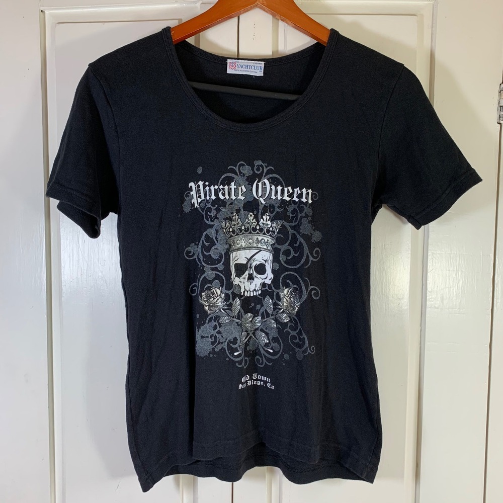 Y2K Yachtclub Pirate Queen T Shirt XL Old Town San‎ Diego CA Graphic Top Bling